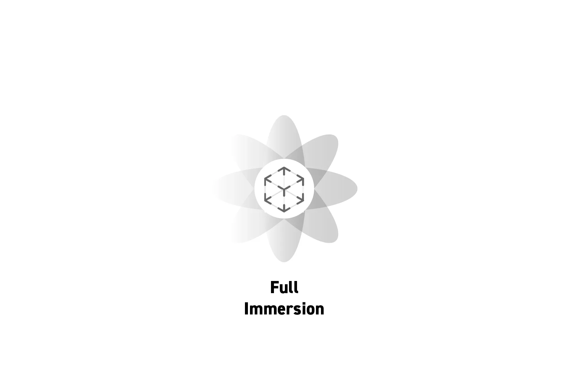 A flower that represents spatial computing with the text "Full Immersion" beneath it.