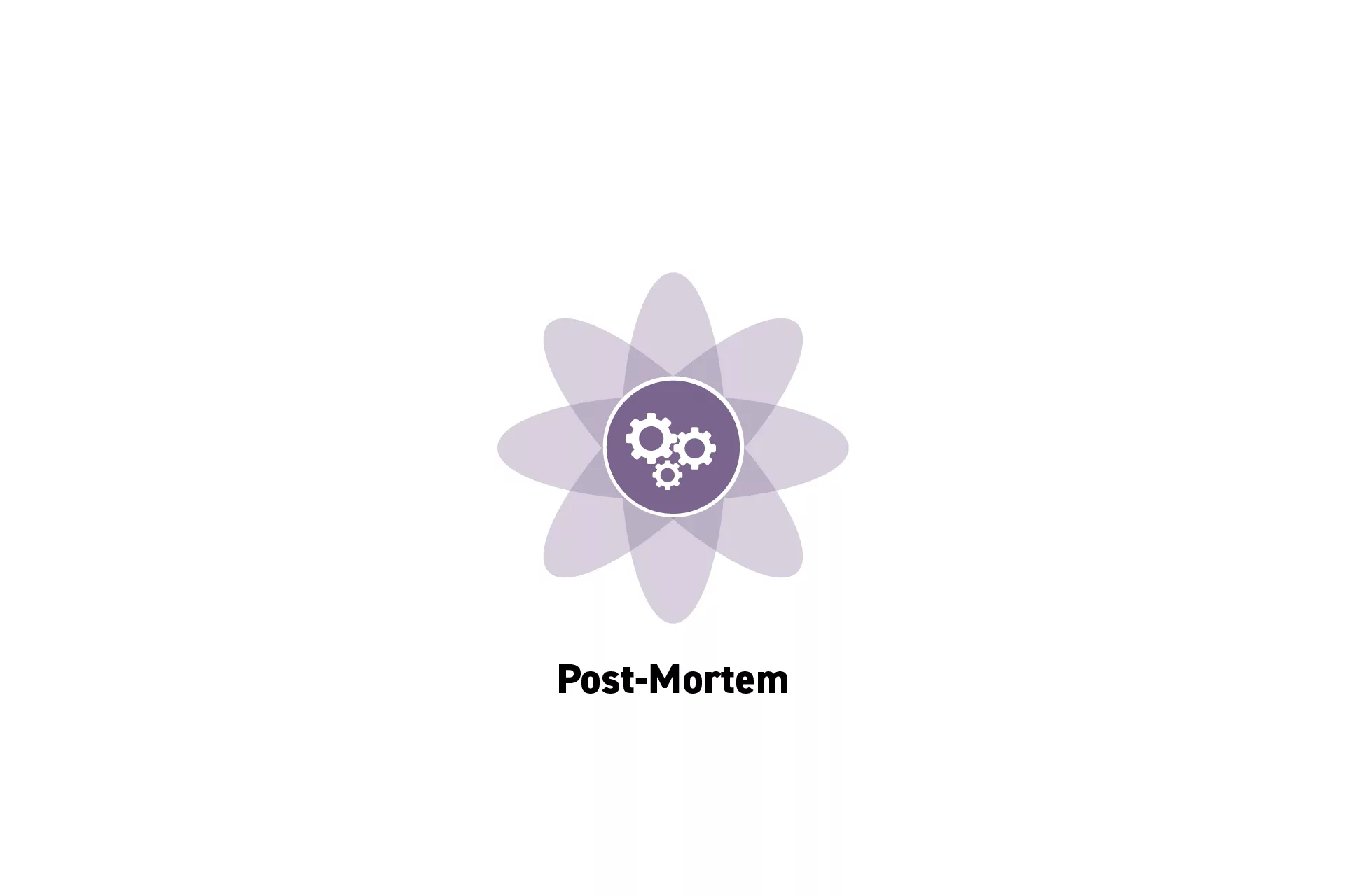 A flower that represents Project Management with the text “Post-Mortem” beneath it.