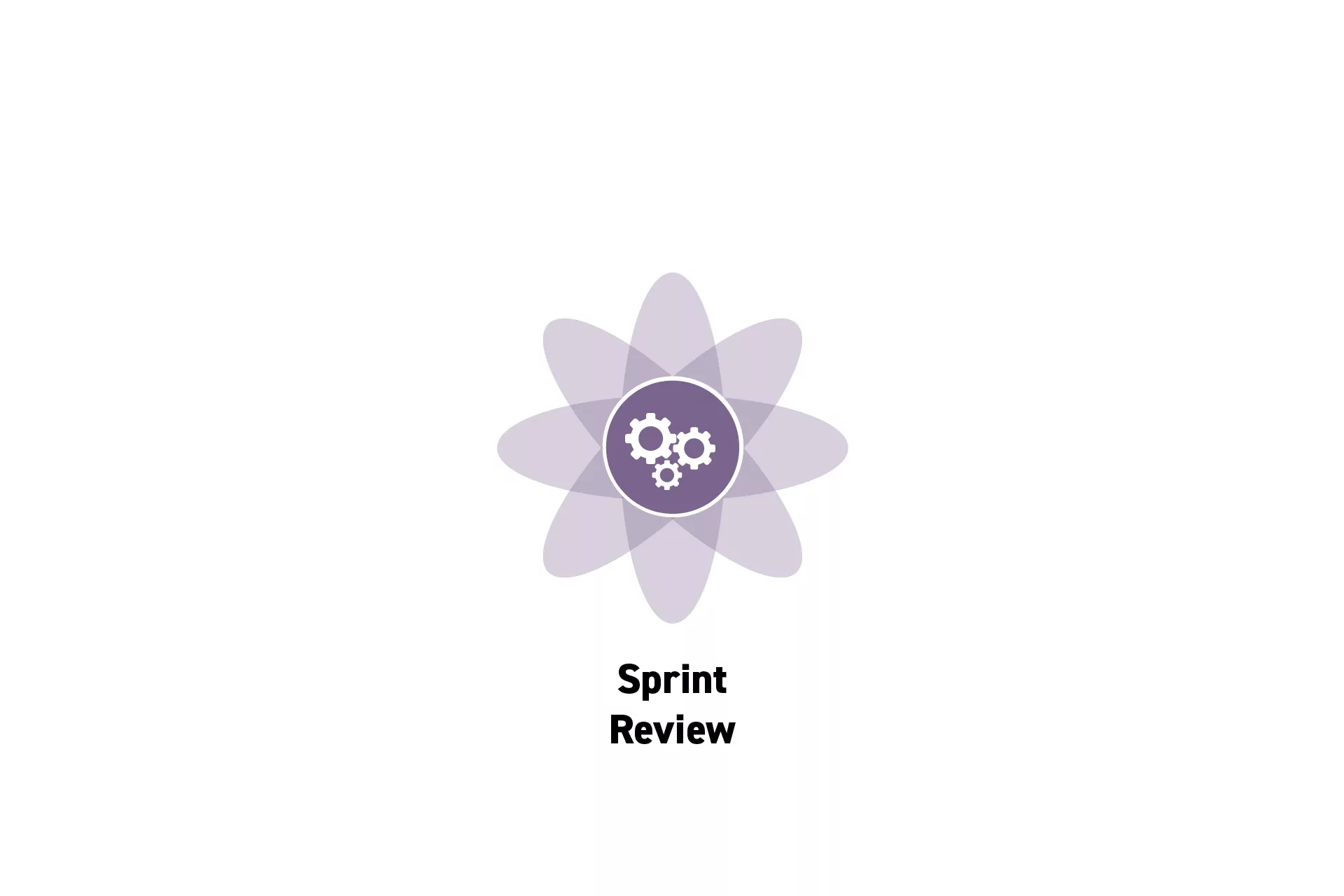 A flower that represents Project Management with the text “Sprint Review” beneath it.<br />