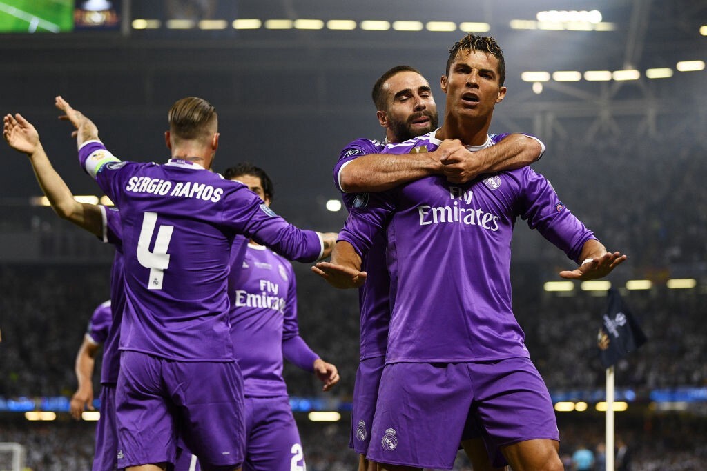 Cristiano Ronaldo celebrating a goal during the 2017 Champions League Final.