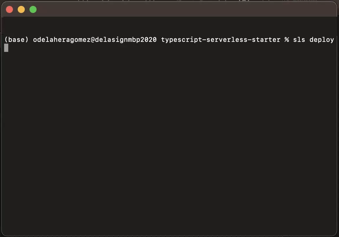 A screenshot of terminal showing the command that has to be ran to deploy the serverless project - this command is: sls deploy.